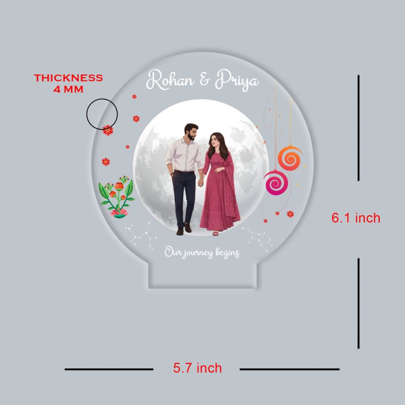 Personalized Couple Name LED Night Light, Our Journey Begins Quote Acrylic Lamp with Warm White Black Base Gift for Couple New Journey Gift